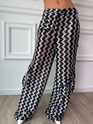 Pantaloni LUCILE din plasă croșetată cu model zig-zag și buzunare cargo - Img 3