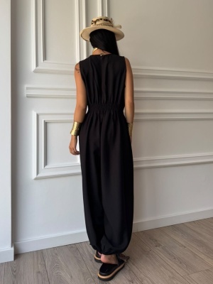 Salopetă NICOLE, neagră, cu croială lejeră, talie evidențiată și pantaloni tip jogger - Img 3