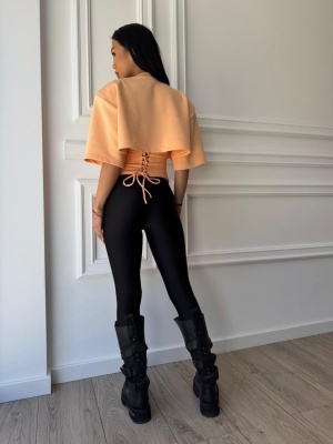 Tricou chic BRIGITA, soft peach, croială asimetrică și talie evidențiată, cu șnur reglabil la spate - Img 6