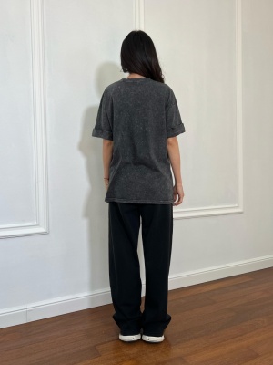 Tricou cu imprimeu SUNDAY CROISSANT gri - Img 3