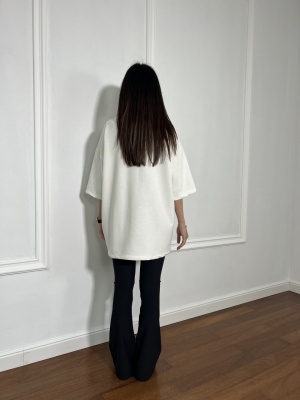 Tricou cu imprimeu tip oversize PARIS alb - Img 2