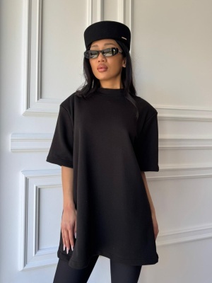 Tricou KASSANDRA, negru, tip oversized, cu spate decupat și bandă contrastantă - Img 2