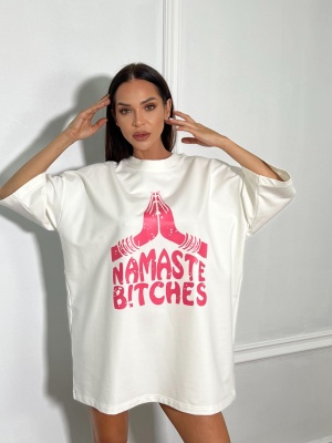 Tricou NAMASTE tip oversize alb
