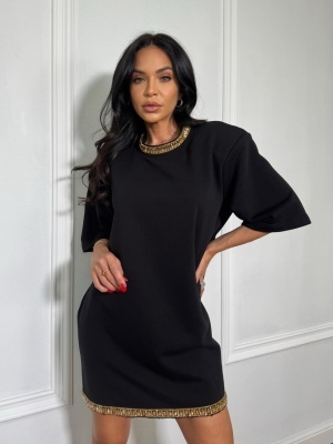 Tricou tip rochie, cu umeri structurați și accesorii MELINA negru-auriu
