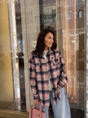 Cămașă casual CRISSIE, cu mâneci lungi, tip oversized roz - Img 3