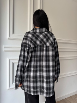 Cămașă INGRID, gri și negru, în carouri, cu croială lejeră și design oversized - Img 2