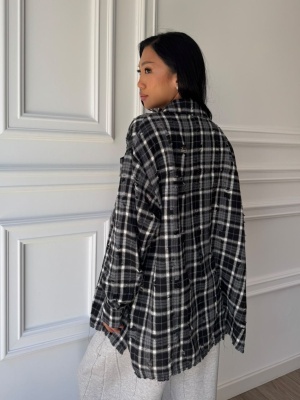 Cămașă MARIJA în carouri alb-negru, oversized, cu design modern și croială lejeră - Img 2