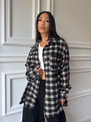 Cămașă NICOLE, cu imprimeu în carouri și croială oversized