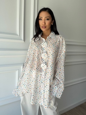 Cămașă VALENCIA, albă, cu imprimeu multicolor și croială oversized