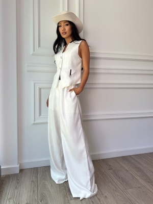 Compleu CAPRI, din in, cu vestă, fără mâneci și pantaloni largi - Img 3