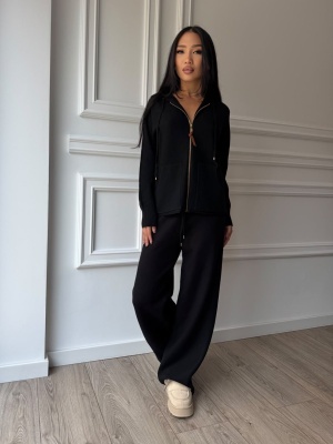 Compleu GIULIA din două piese, negru, cu hanorac cu fermoar și pantaloni lungi