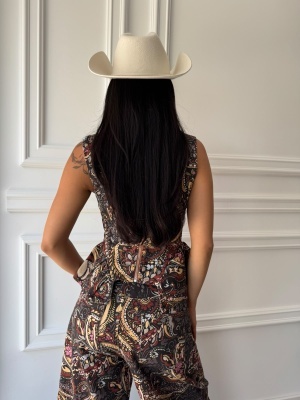 Compleu ISABELLA, cu imprimeu paisley, top cambrat și pantaloni palazzo cu croială elegantă - Img 4