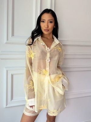 Compleu JASMINE, cămașă lejeră și pantaloni scurți cu imprimeu delicat - Img 2