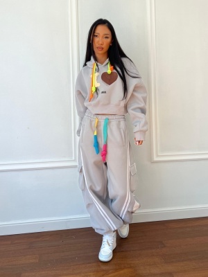 Compleu lung, 2 piese, bluză și pantaloni tip oversize AMARIS gri - Img 5