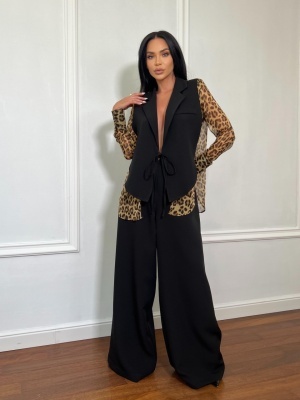 Compleu lung, 2 piese, cămașă și pantaloni tip oversize SUNSHINE FLOW animal print - Img 1