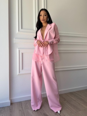 Compleu lung, 2 piese, cămașă și pantaloni tip oversize SUNSHINE FLOW roz