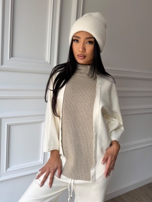 Compleu PATRICIA din două piese, ivoire, cu cardigan cu mâneci ample și pantaloni lungi - Img 3
