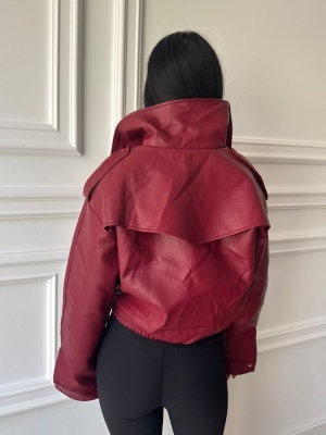 Geacă SORAYA din piele ecologică, bordo, croială oversized și guler înalt - Img 4