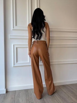 Pantaloni din piele eco KAREN, cu talie înaltă și croiala elegantă - Img 4