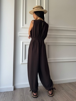 Salopetă NICOLE, mocha, cu croială lejeră, talie evidențiată și pantaloni tip jogger - Img 2