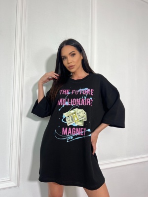 Tricou cu imprimeu tip oversize MILLIONAIRE negru