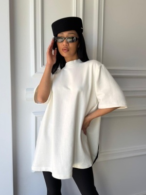 Tricou KASSANDRA, alb, tip oversized, cu spate decupat și bandă contrastantă - Img 2