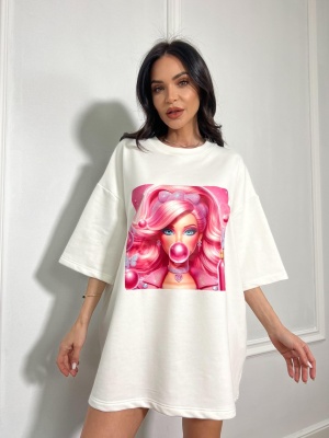 Tricou tip oversize BARBIE alb
