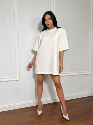 Tricou tip rochie, cu umeri structurați EIRINI alb - Img 3