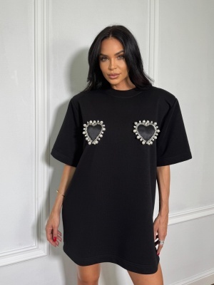 Tricou tip rochie, cu umeri structurați și accesorii ELIA negru