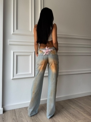 Blugi HAZEL, bleu deschis, cu croială largă și detaliu decorativ tip șnur la spate - Img 3