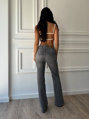 Blugi KELSEY, gri, cu talie înaltă și croială evazată, model modern și feminin - Img 2