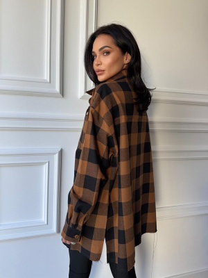 Cămașă casual ANNIKA, cu mâneci lungi, ușor oversized negru-maro - Img 2