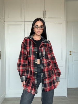 Cămașa Izabel, tip oversized carouri roșu-negru, look urban-chic - Img 3