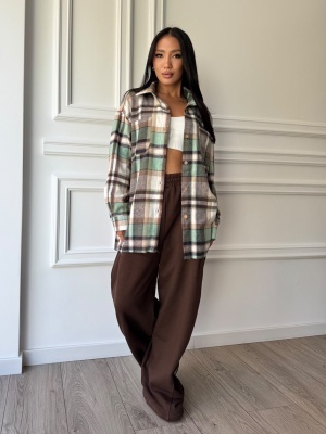 Cămașă LIVIANA în carouri verde salvie, oversized, cu croială lejeră și design modern - Img 4