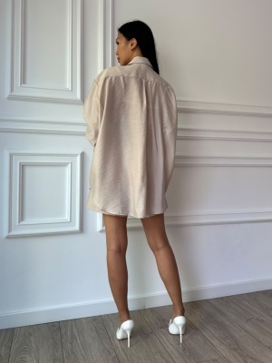 Cămașă oversized SOLENE, bej, cu aplicații florale și accesorii decorative - Img 3