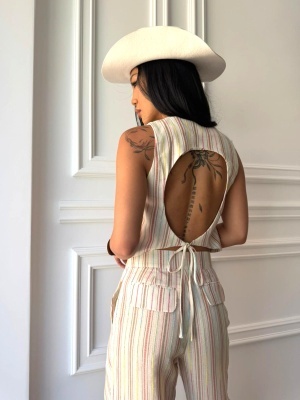 Compleu AMALFI MUSE, ivoire cu dungi, două piese, vestă și pantaloni - Img 4