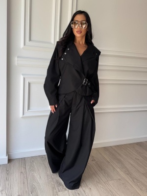 Compleu BLACK MUSE, cu jachetă cu cordon și pantaloni largi