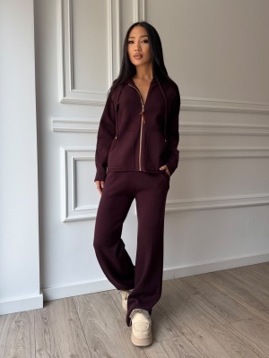 Compleu GIULIA din două piese, burgundy, cu hanorac cu fermoar și pantaloni lungi