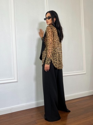 Compleu lung, 2 piese, cămașă și pantaloni tip oversize SHA CARRI animal print - Img 2