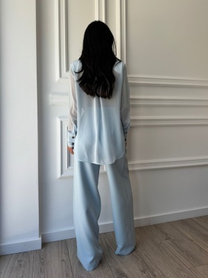 Compleu lung, 2 piese, cămașă și pantaloni tip oversize SUNSHINE FLOW albastru - Img 4