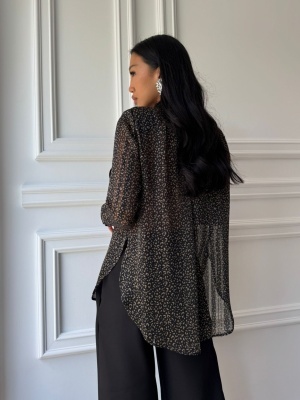 Compleu lung, 2 piese, cămașă și pantaloni tip oversize TWILIGHT FLOW negru - Img 4