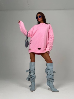 Hanorac PENELOPE tip oversize roz - Img 3