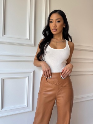 Pantaloni din piele eco KAREN, cu talie înaltă și croiala elegantă