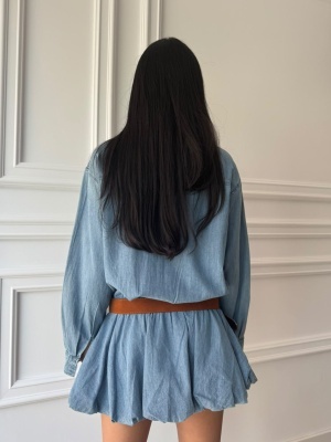 Rochie denim ALESSIA, cu croială lejeră, talie evidențiată și fustă amplă - Img 2