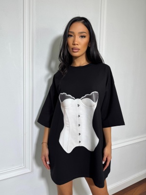 Tricou cu imprimeu NIKY, tip oversized negru