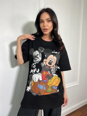 Tricou cu imprimeu si strasuri MINNIE negru