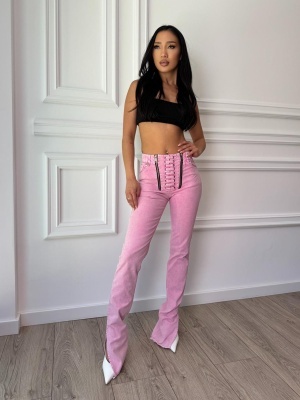 Blugi skinny KASSIANA roz, talie înaltă, tiv decupat și vibe urban modern