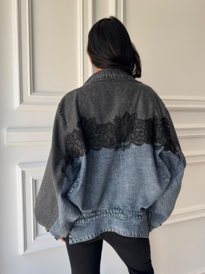 Cămașă ADDA din denim, cu aplicații din dantelă, croială oversized și design reversibil - Img 2