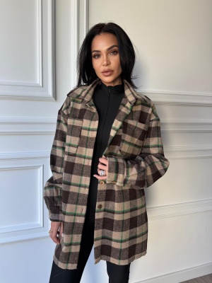 Cămașă casual Amelia, cu mâneci lungi, ușor oversized verde-maro