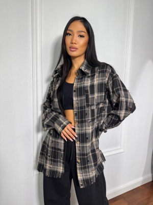 Cămașă casual CASSIE, cu mâneci lungi, tip oversized negru-gri